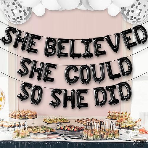 Miniatura 7 de KatchOn, Cartel de She Believed She Could So She Did, color negro, 16 pulgadas, pancarta de felicitaciones, decoraciones de felicitaciones,