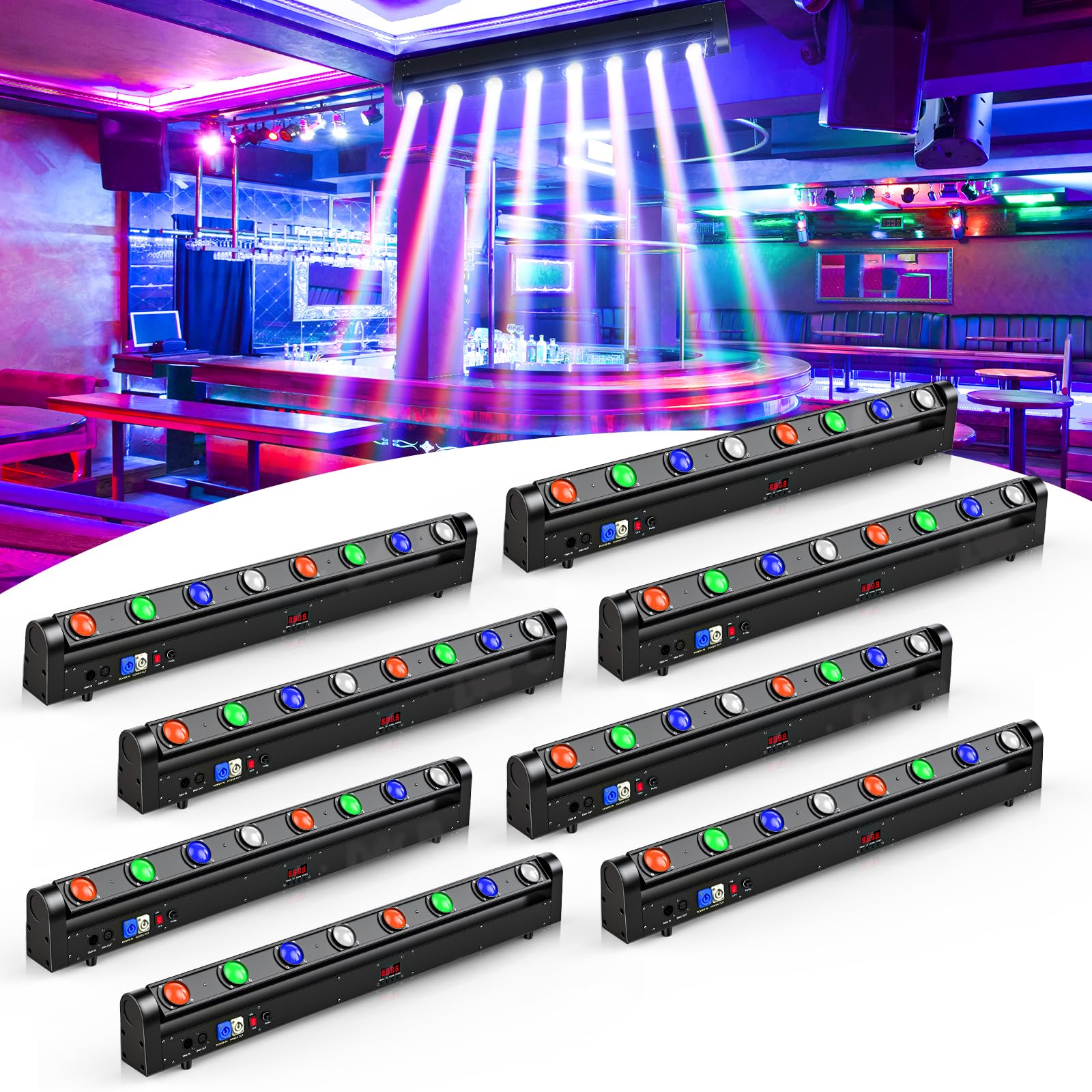 Moving Head DJ Light Bar,120W RGBW 4IN1 LED Stage Light DJ Lights Bar Strobe Effect 180 ° Tilt Professional DMX &amp; Sound Activated for Wedding Church Disco Live House Uplighting-8PC