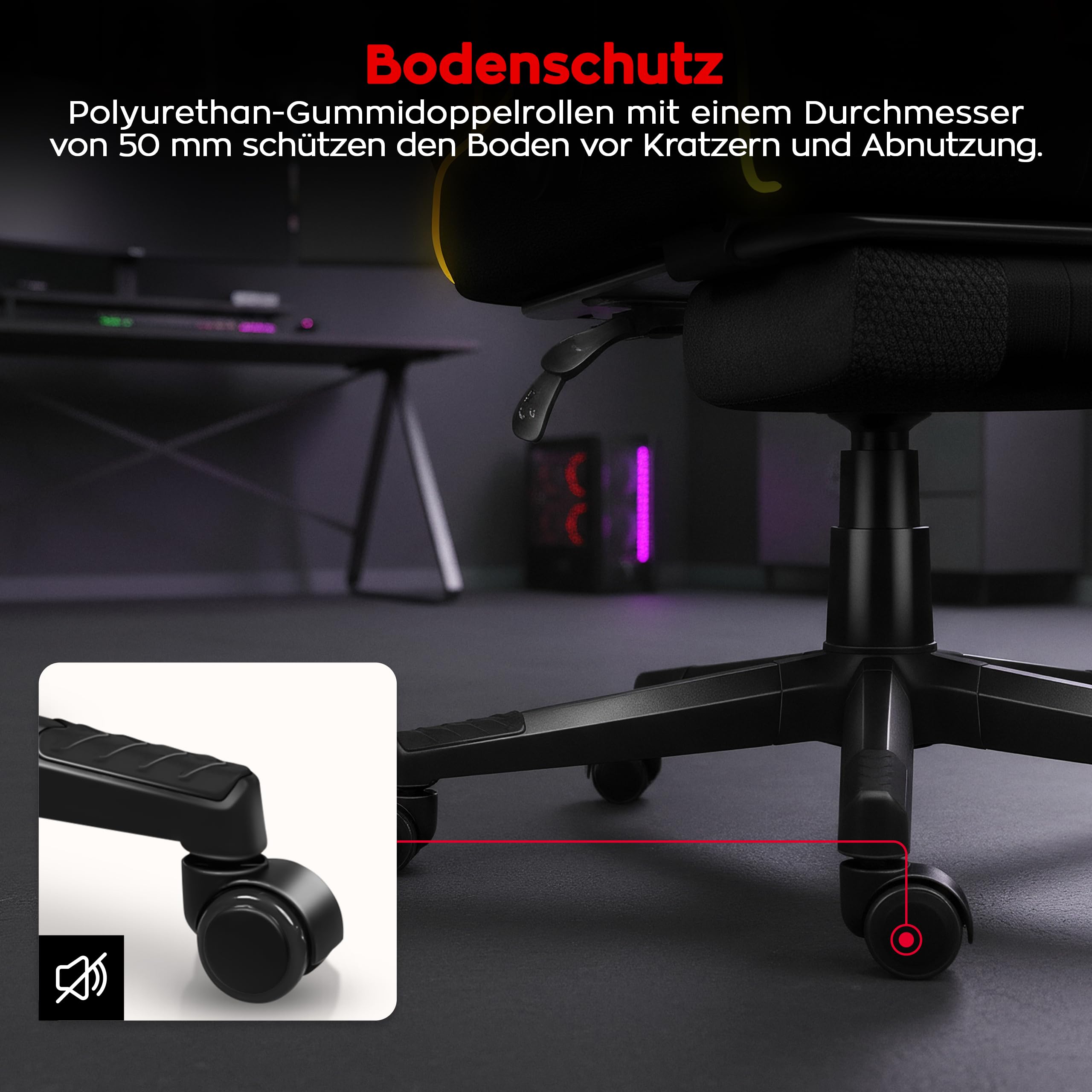 huzaro Force 4.7 RGB Gaming Stuhl - Ergonomischer Bürostuhl & PC Stuhl | Schreibtischstuhl für Gamer - Bis 150 kg belastbar - Mit ausziehbarer Fußstütze & Lendenkissen - Stoff Mesh - Schwarz