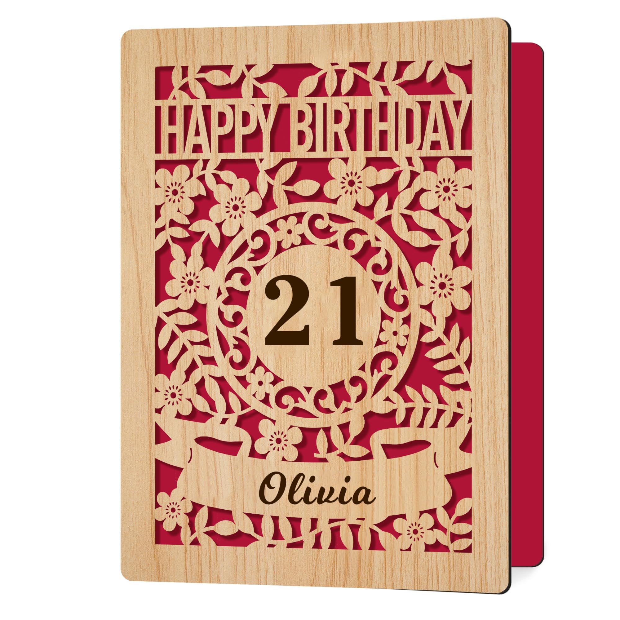 EDSG Personalised Happy Birthday Card, Wooden Birthday Card with Any Name & Age for Daughter Grandaughter Grandson Girl, Birthday Cards 6th 12th 18th 21st 30th 50th 70th (Wood)
