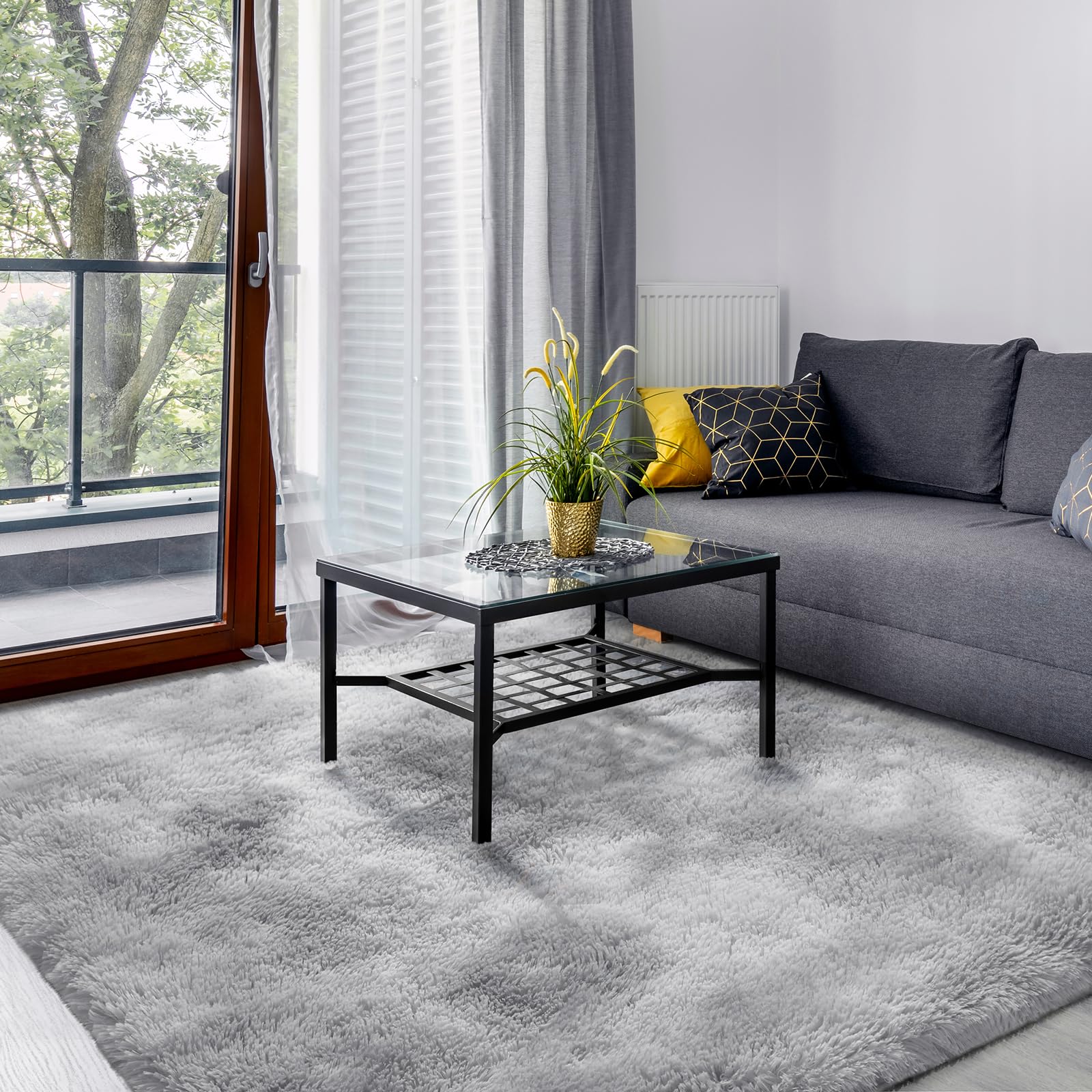 SOANNY Rugs Living Room, Large Soft Fluffy Tie-Dye Area Rug, Non-Slip, Machine Washable Floor Carpet for Bedroom, Dorm, Bedside, Lounge, Office, Nursery, Playroom, 200x230 cm, Light Grey — image 1