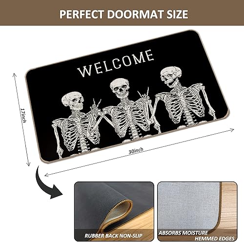 Miniatura 3 de Felpudo de Halloween, tapete de bienvenida de Halloween, tapete de calavera de Halloween, tapete de esqueleto para puerta de entrada al aire libre e