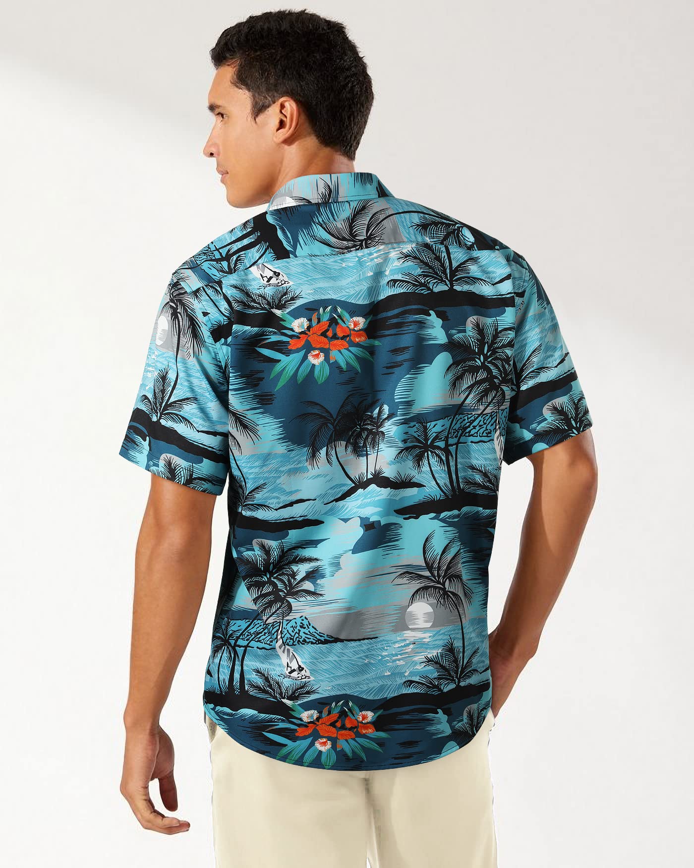 Enlision Camisa Hawaiana Hombre Funky Manga Corta Camisas Hawaianas con Bolsillo Delantero Impresión de Hawaii Playa Flores Piña Palma Hoja Aloha Shirt