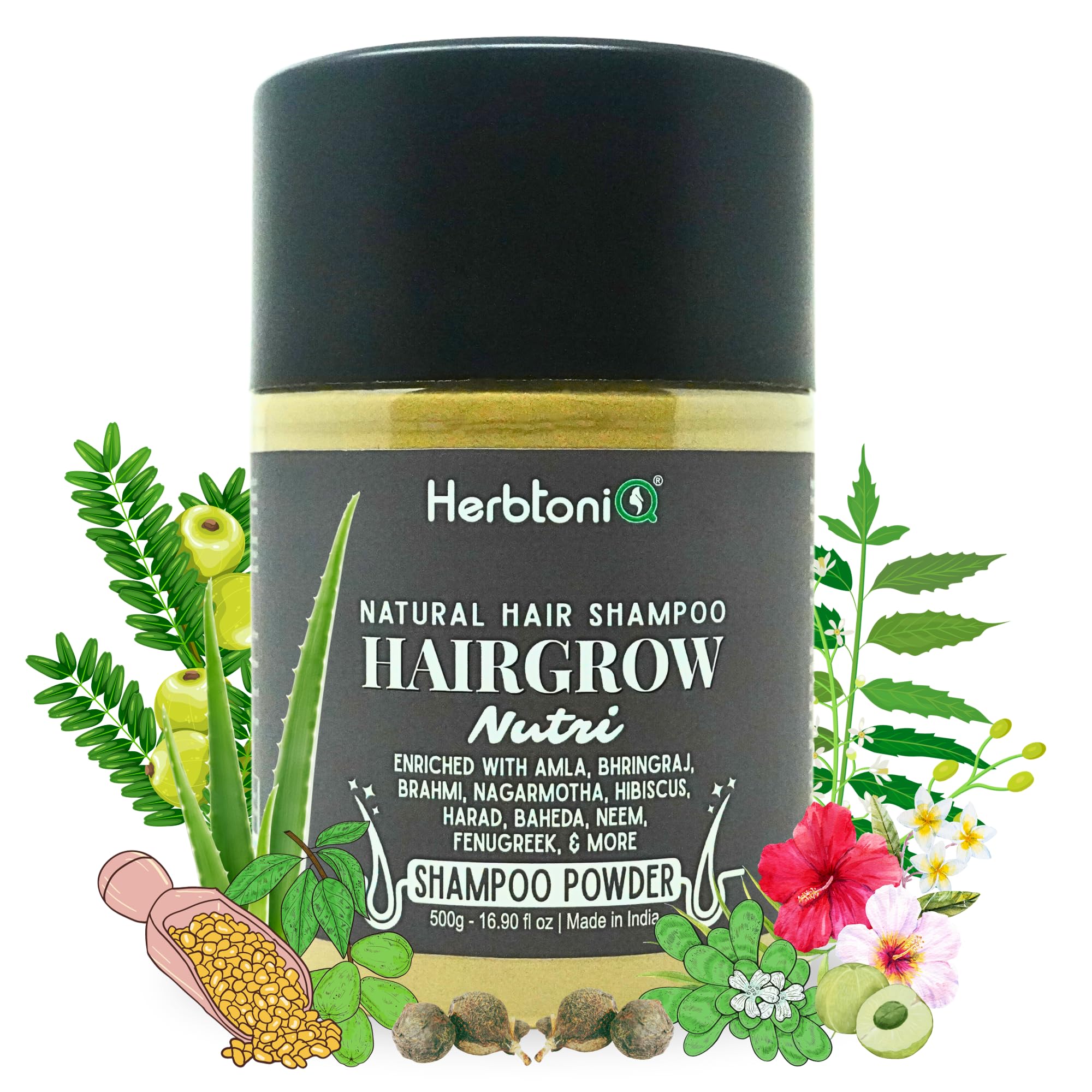HERBTONIQHairgrow Nutri Hair Shampoo Enriched With Herbal Amla Bhringraj Brahmi Nagarmotha Hibiscus and More for Men & Women - Totally Organic for Hair Growth, Reduce Hair Fall & Dandruff - Powdered