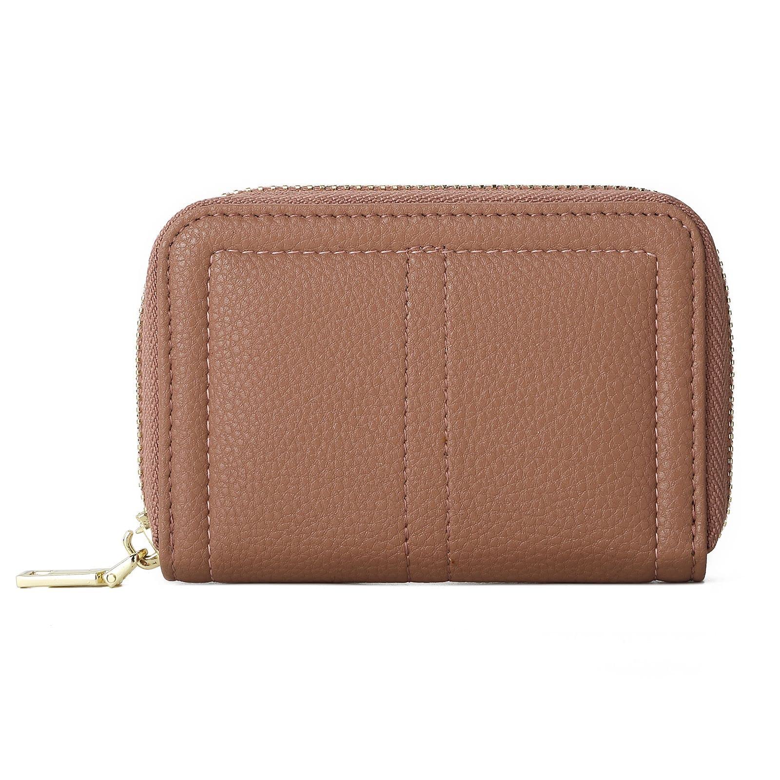 FDTCYDS Zipper Closure Small Card Holder Wallet for Men (Brown)