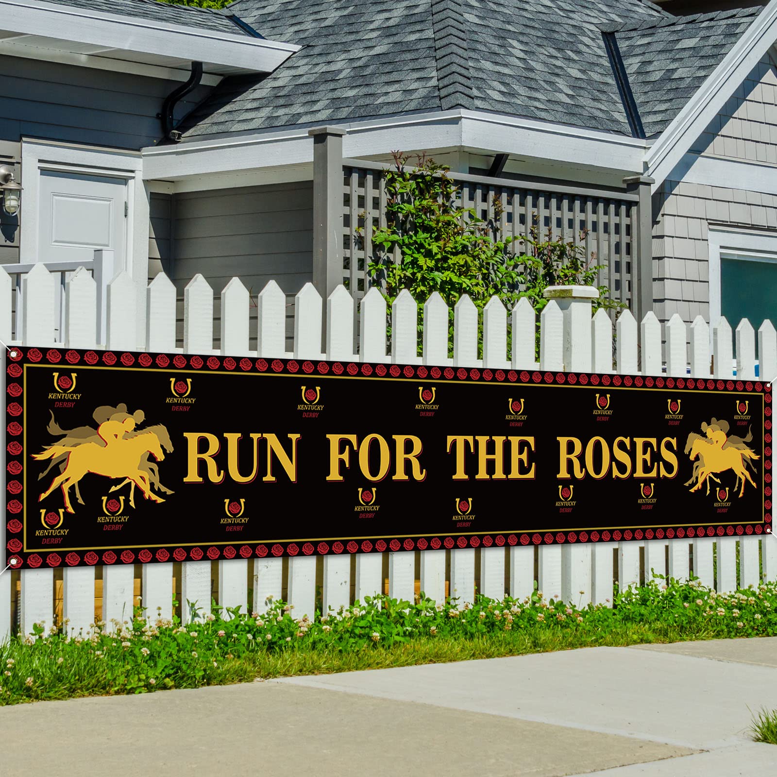 Kentucky Derby Decorations Run for The Roses Banner for Fence Yard Lawn Churchill Downs Horse Racing Decor Kentucky Derby Party Decorations and Supplies for Home Party