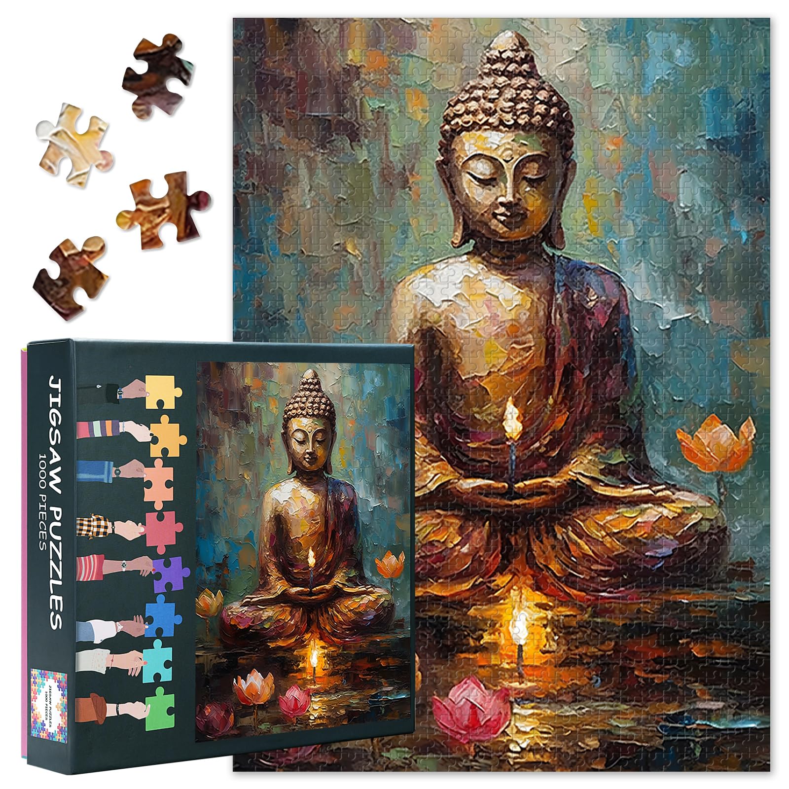 Zen Buddha Puzzles for Adults 1000 Pieces, Buddha Statue Jigsaw Puzzles, Lotus Flower Adult Puzzle for Adults, Educational Fun Games or Toys for
