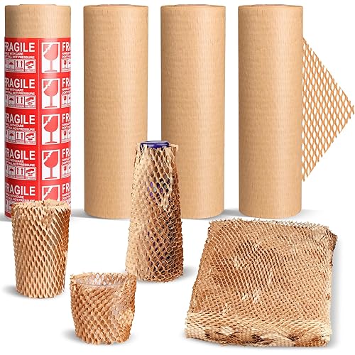 Honeycomb Packing Paper 16" x 400', 4 Pcs Bubble Cushioning Wrap for Packing/Shipping/Moving, Eco-Friendly Bubble Packing Paper Wrapping for Fragile Items,Electronics and Bouquet Packaged
