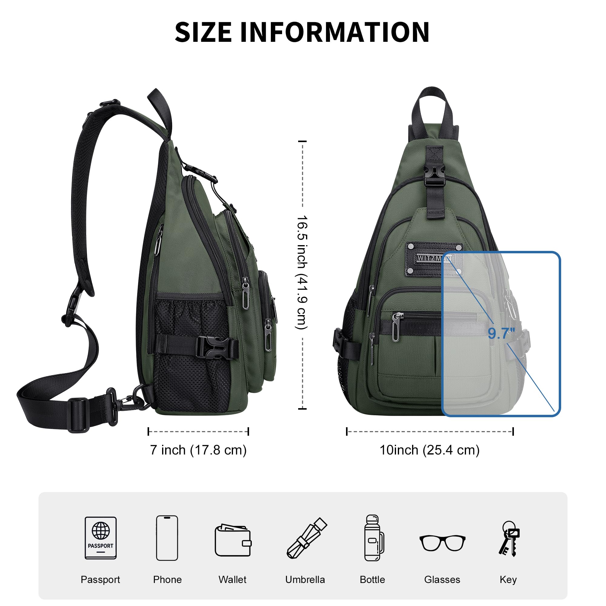 WITZMAN Sac Bandoulière Homme, Sac Poitrine Décontracté Port Charge USB