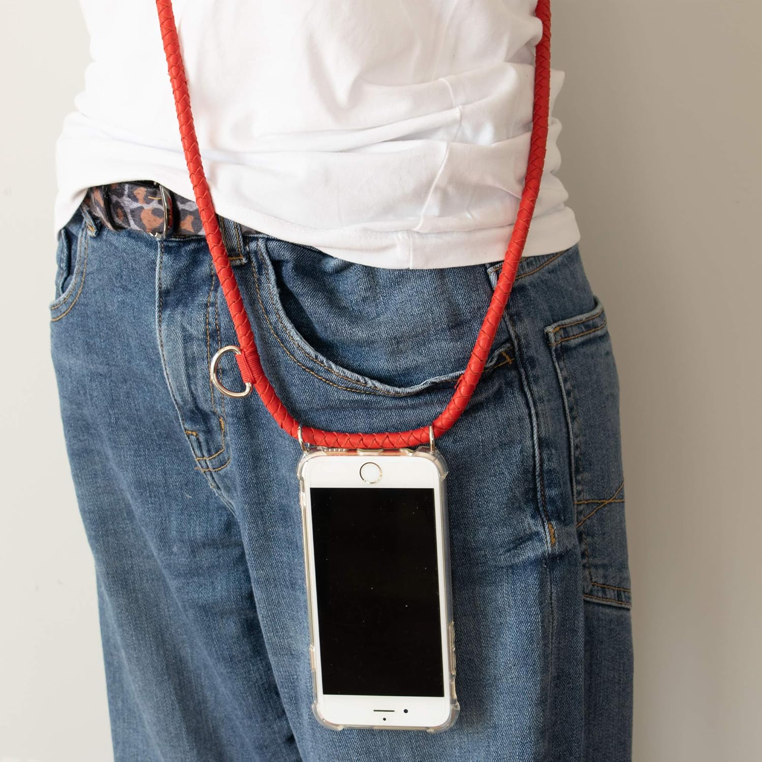 Blee-s/Kiara/Red Leather Handknitted Shoulder Strap/Neck Lanyard with Shockproof TPU Phone Case (Compatible with Samsung Galaxy S8 Plus) (Silver Accessories)