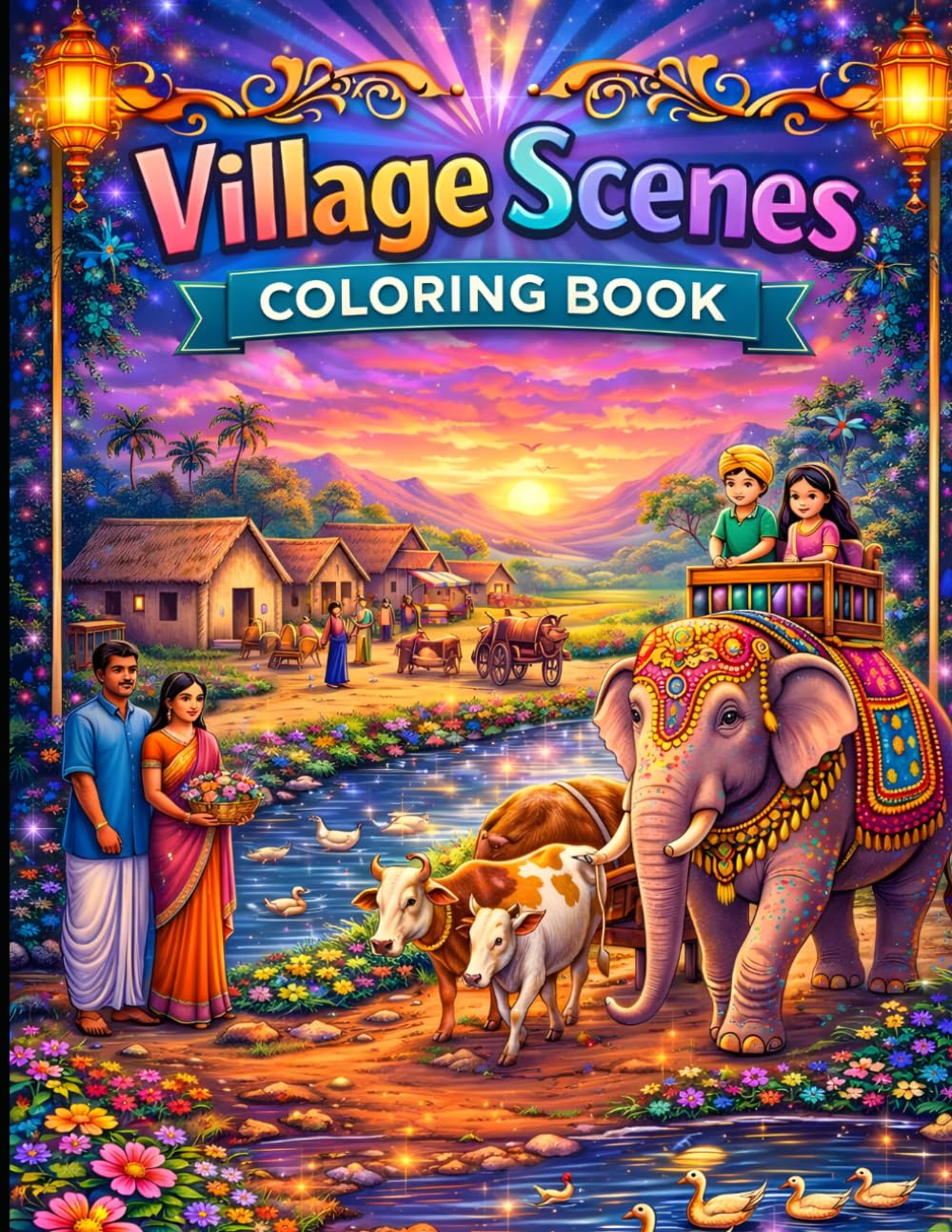 Village Scenes Coloring Book for All Ages: Relaxing Countryside Landscapes, Rural Life, Farm Animals & Peaceful Nature Designs for Kids, Teens, and Adults