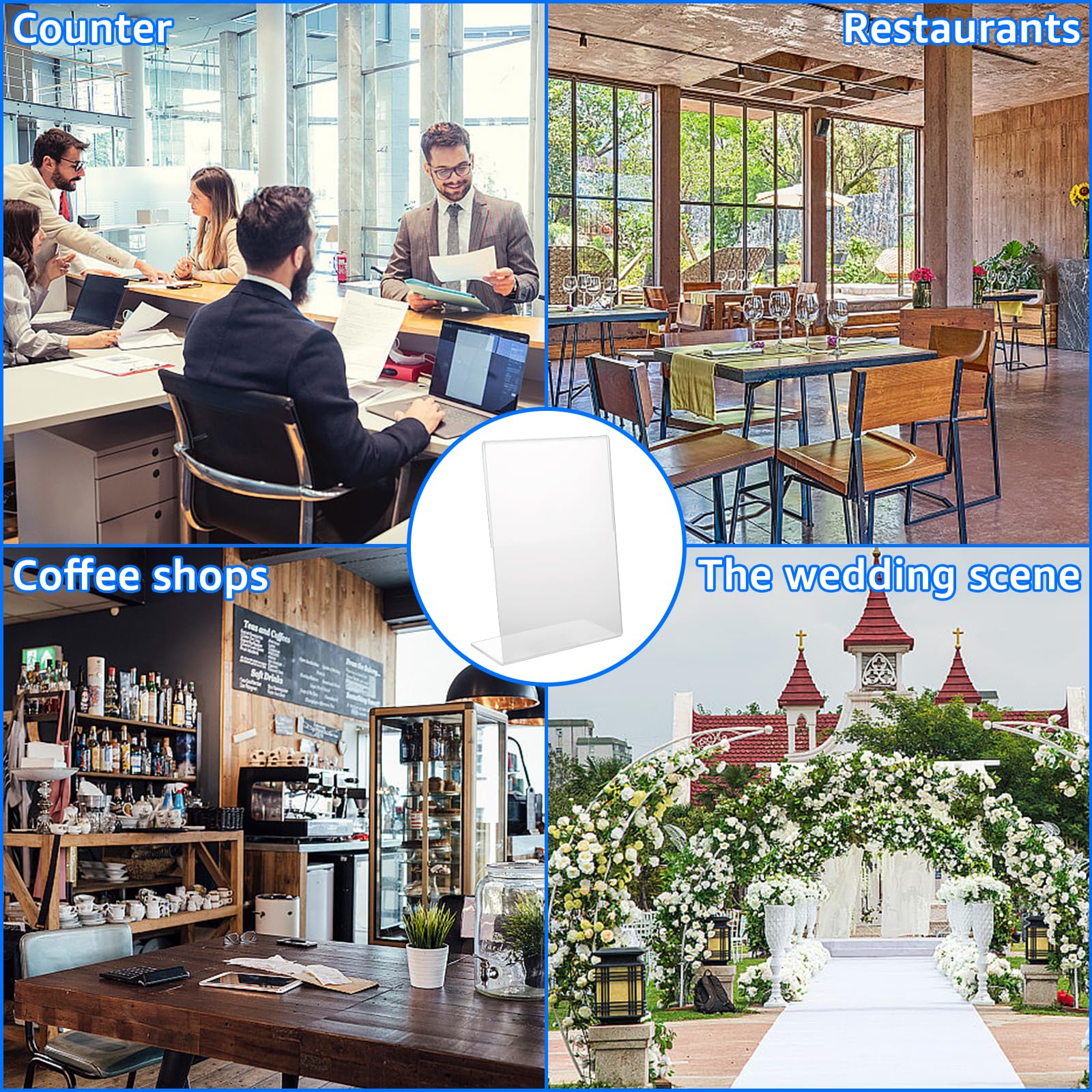 Porte Affiche A5 Vertical en Plexiglas, Lot de 8 Présentoirs de Table Transparents, Chevalet de Menu pour Restaurant et Bureau, Design en L Stable, 14.8 x 21 cm
