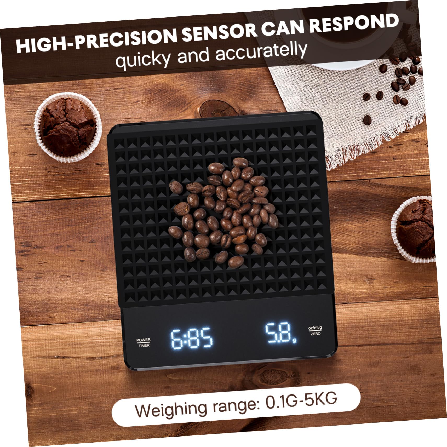 IMIKEYA Báscula Electrónica de Cocina Material Abs Alta Precisión 5kg/0,1g con Temporizador Adecuado para Preparar Café y Uso en Cocina