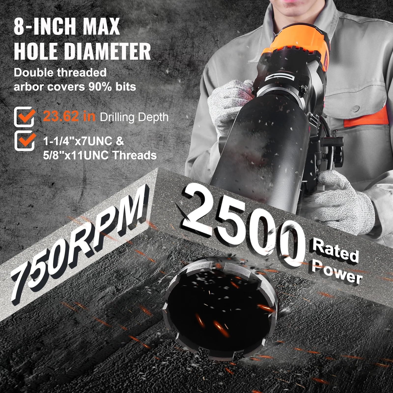 Máquina de perforación de núcleo de hormigón 3200 W 750 RPM para perforación de diamante húmedo/seco con soporte para aplicaciones industriales
