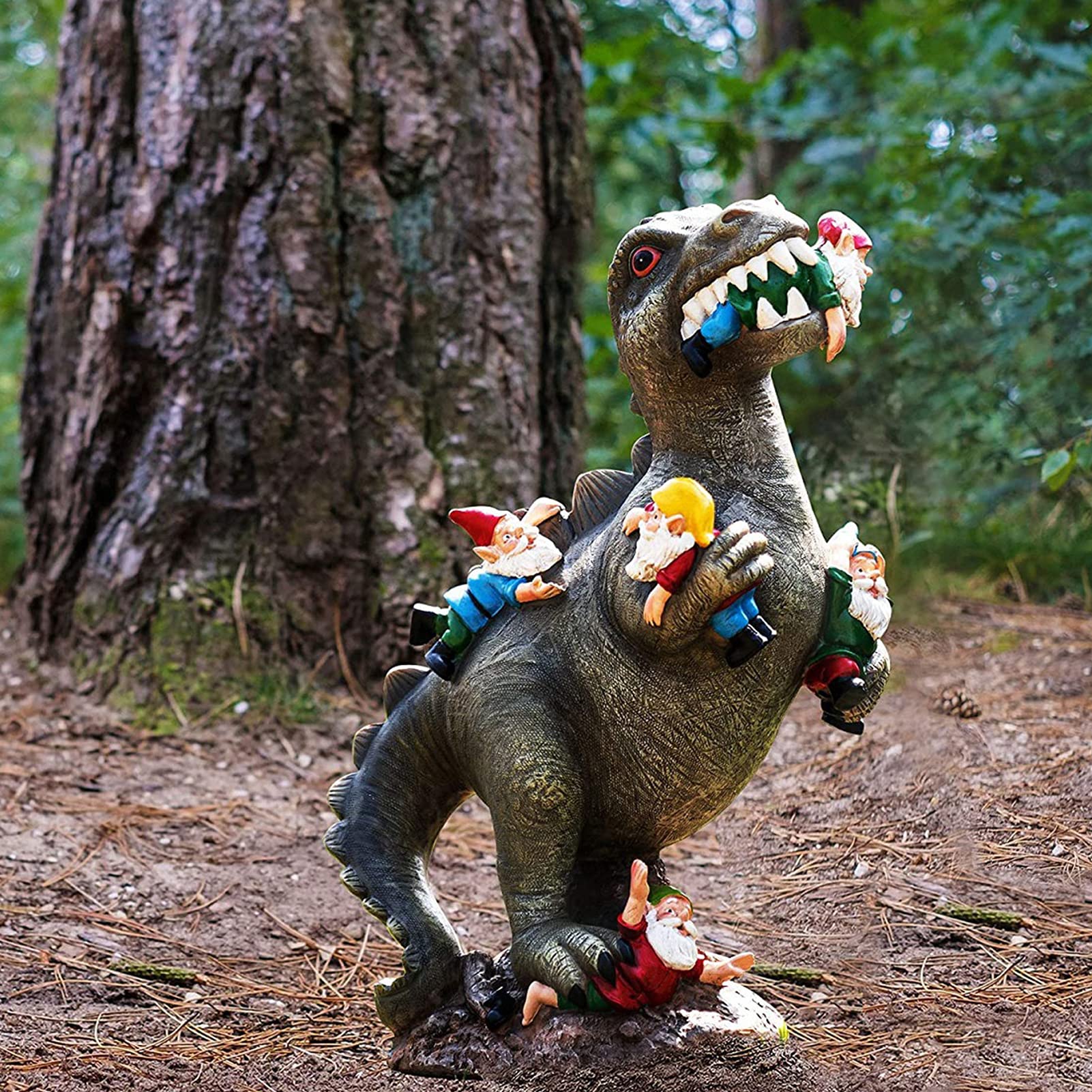 Ozdoby do ogrodu dinozaury na zewnątrz, rzeźba z żywicy 24 cm x 14 cm x 10 cm do dekoracji podwórka, urodzinowy prezent dla kobiet i mężczyzn (L)