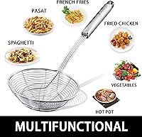 Vista 6 de Anaeat Stainless Steel Spider Strainer Skimmer - Solid Kitchen Strainer Ladle with Long Handle for Cooking and Frying, Reinforced Double Coil