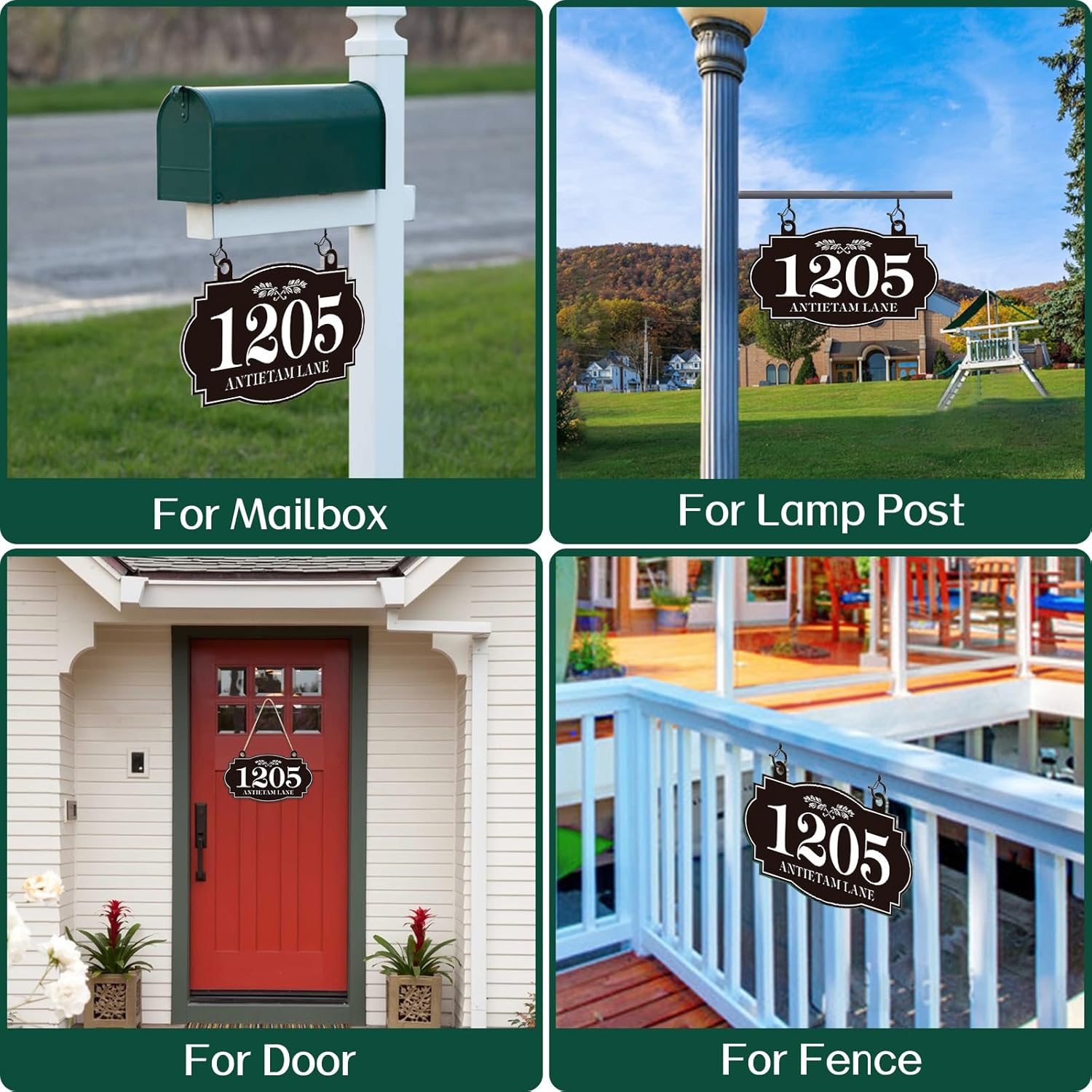 Hanging Address Plaque Sign Lucky Leaf - Reflective House Number Sign Plaque,House Numbers for Outside House,Front Door,Lamp Post,Light Post,Mailbox,Yard Metal 10 x 5.6 inch