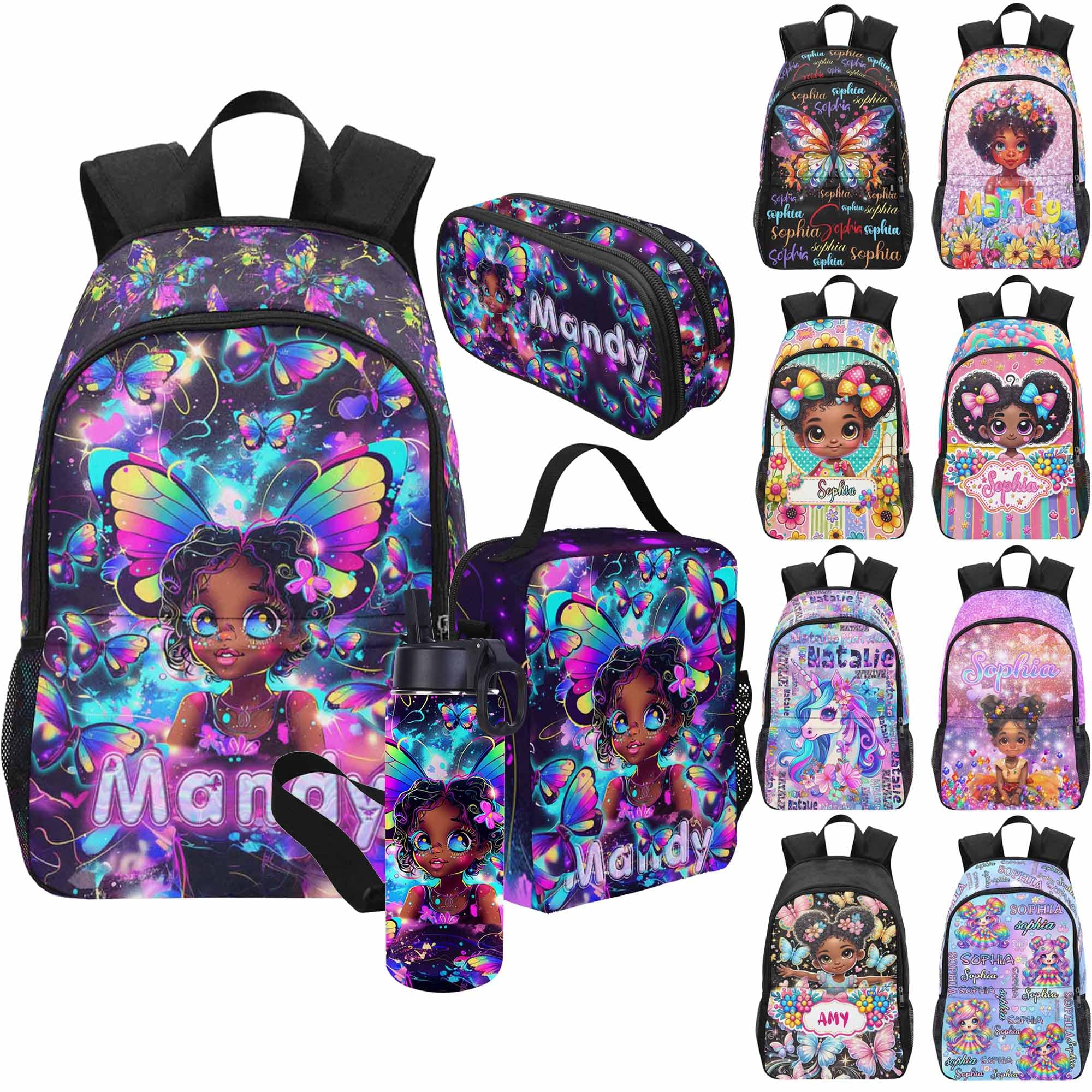 Custom Backpack for Black Girls Personalized Kid Princess Backpack Daypacks and Lunch Box Set with Name for School Kindergarten Custom Back to School