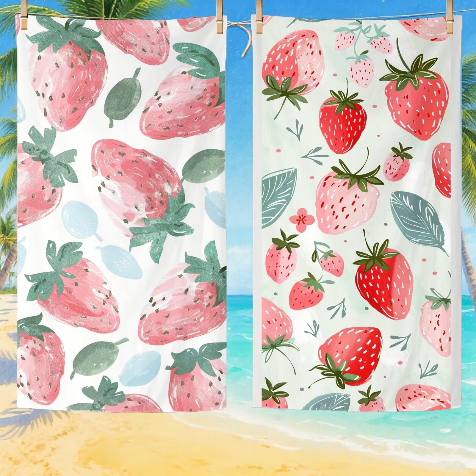 Serviette de Plage Microfibre Serviette Plage 100x150 cm 2 Pack Séchage Rapide, Anti-Sable, Absorbante Fonction drap de plage xxl pour Bain, Sport, Voyages, Sauna, Piscine, Yoga, avec Sac Fruit Q-259