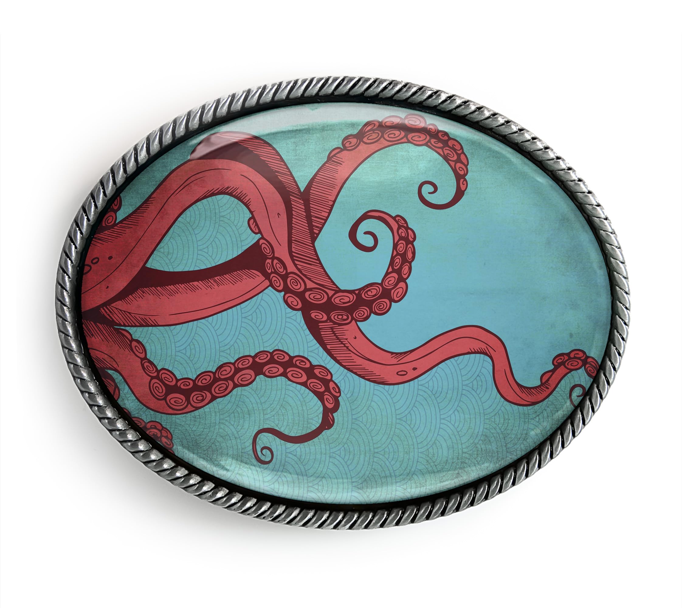 Kraken Belt Buckle - Octopus Tenticles Tattoo Art Handmade Artisan Belt Buckle (Antique Silver)