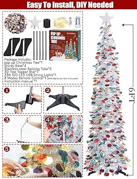 Amazon.com: SINTENILL 6 FT Pop Up Christmas Tree with 100