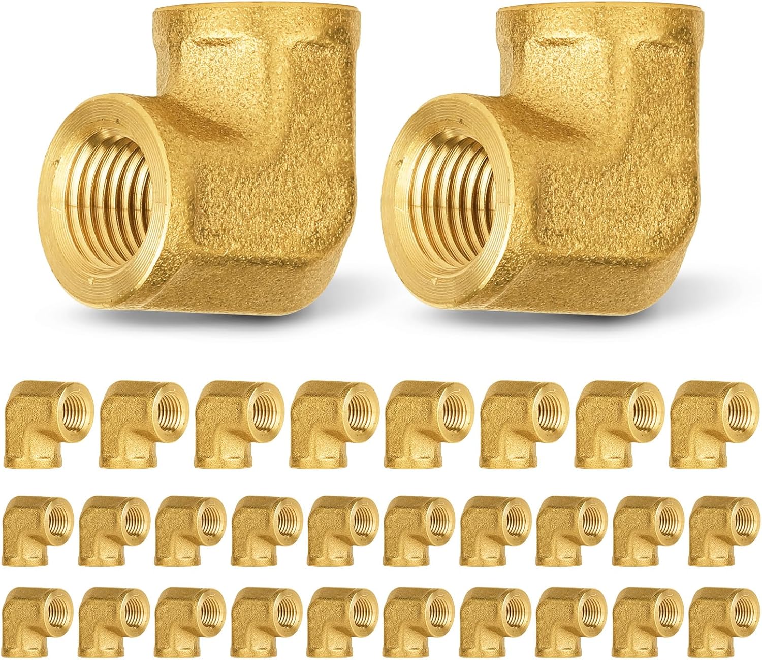 5PACK GUOFIS Brass Pipe Fittings-90 Degree Barstock Street Elbow,1/4" Female NPT X1/4" Female NPT Elbow