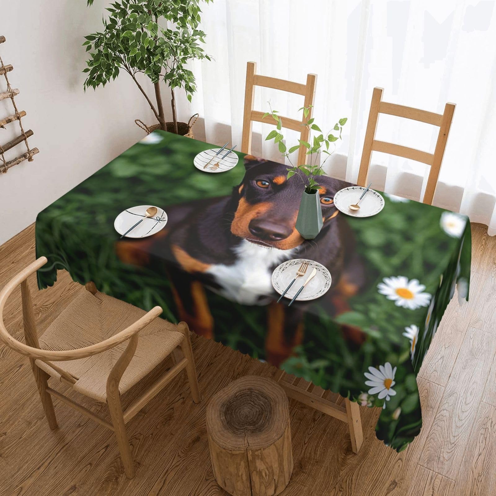 FodPand Cute Pet Doberman Pinscher Tablecloths for Rectangle Tables 54 x 72 Inch - Reusable Washable Dining Table Clothes - Stain and Wrinkle Resistant Decorative Fabric Table Cover for Wedding Party