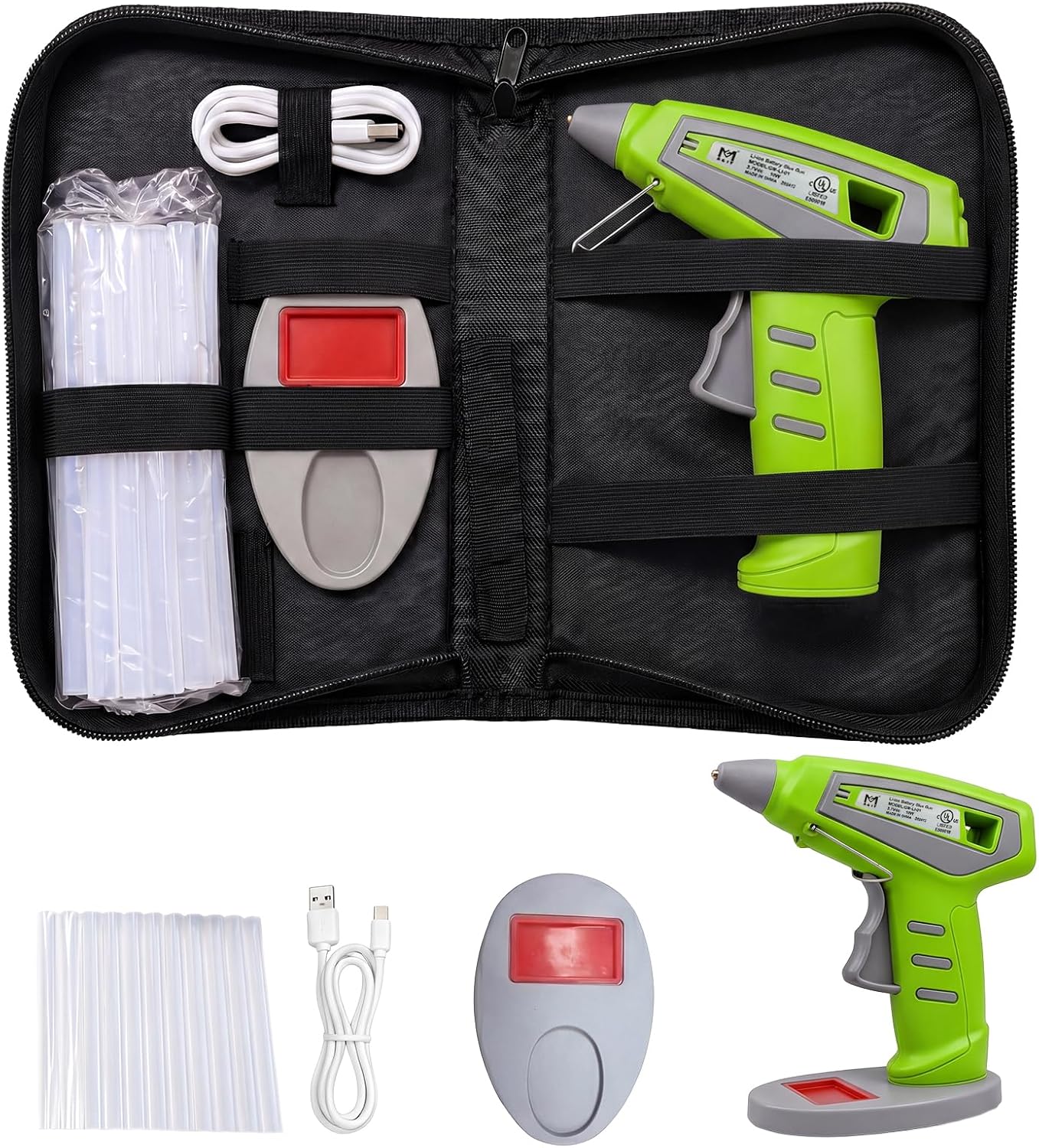 Cordless Hot Glue Gun Kit, 15-Second Fast Heating 10W, 30pcs Glue Sticks & Canvas Bag, Auto Shut-Off, Safety Nozzle, USB Rechargeable for DIY Crafts Fabric Wood Home Repairs(Green)