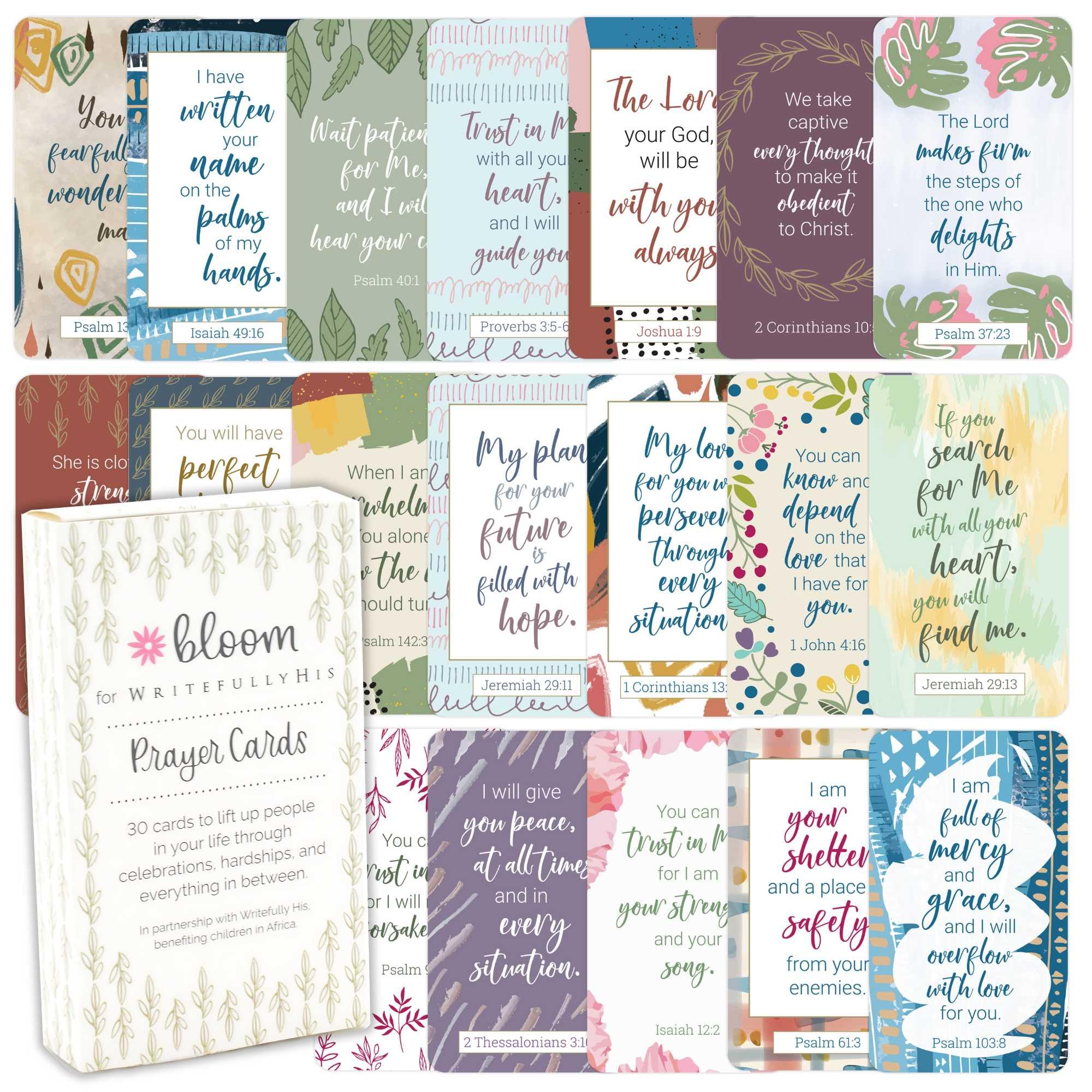 bloom daily planners Writefully His Prayer Card Deck (Pack of 30) - Inspirational Christian Bible Verses for Women - Scripture Encouragement Mini Quote Cards - Assorted Designs - 2” x 3.5”