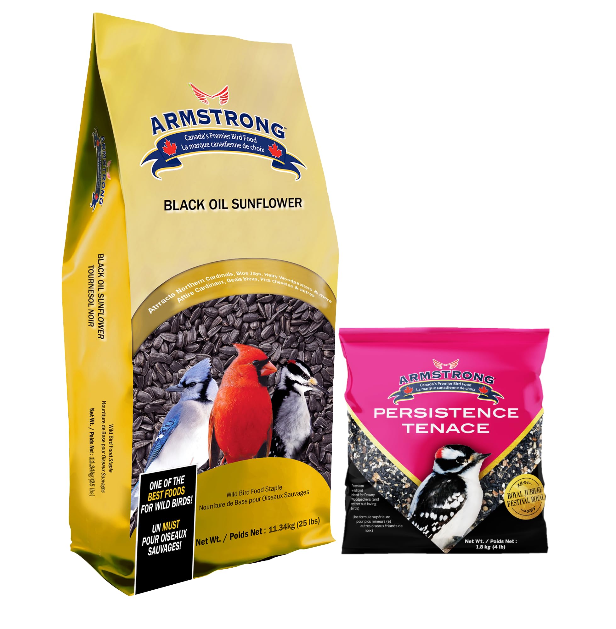 Armstrong Wild Bird Food Combo Pack - Black Oil Sunflower Bird Seed, 25 Pounds and Royal Jubilee Persistence Blend, 4 Pounds – Ideal for Outside Feeders