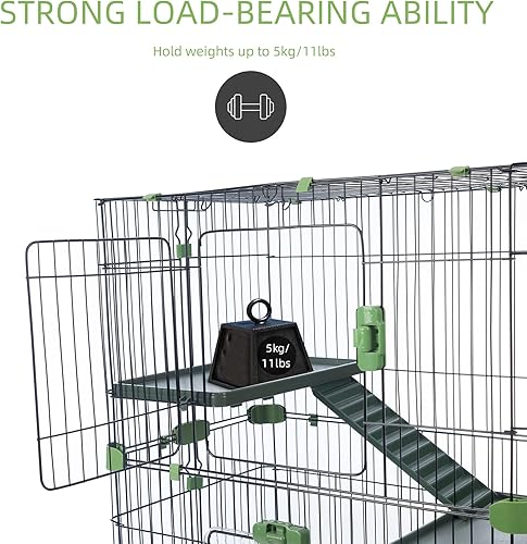 Miniatura 9 de HomSof Jaula de metal para animales pequeños de 4 niveles de 32 pulgadas de altura ajustable con ruedas bloqueables bandeja extraíble para conejo
