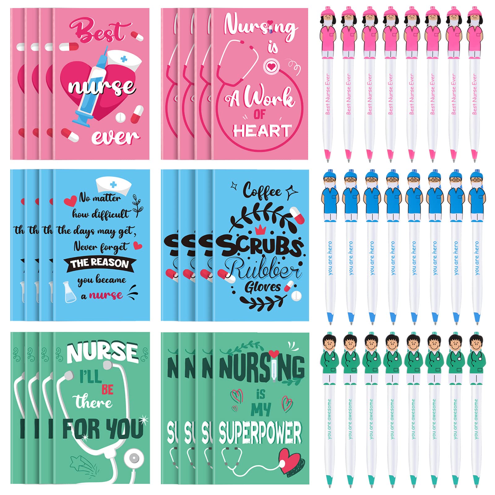 Sabary 48 Pcs Nurses Week Gifts Bulk 2025 Appreciation Include Nurse Notepads with Pens Mini Pocket Nursing Notebook Thank You Gift for Medical Doctor Assistants Graduation Coworker Supplies(Classic)