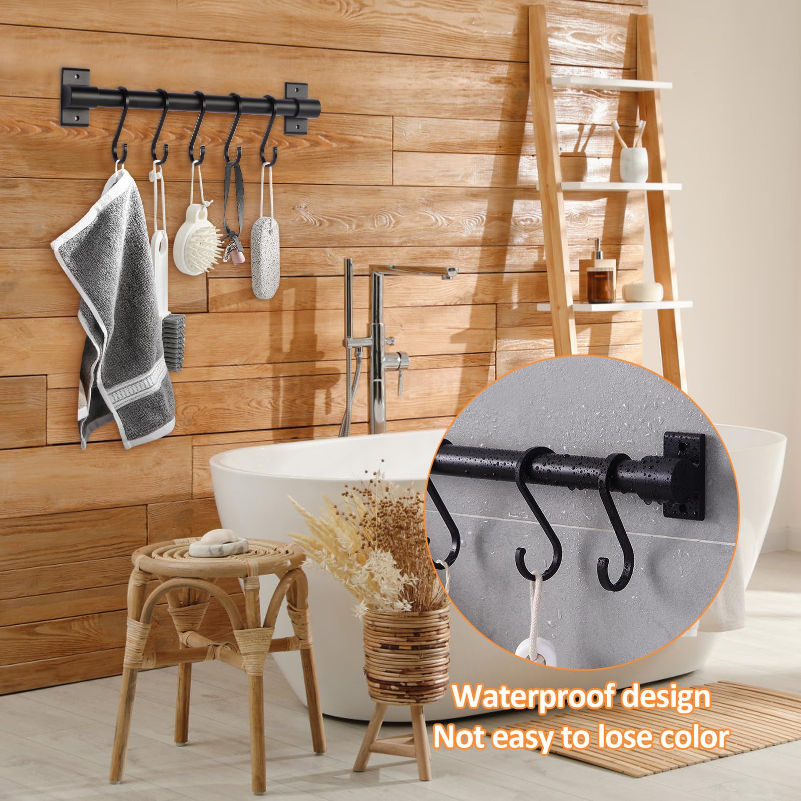 volumoon Barra Colgador de Utensilios Cocina, Barra para Colgar Utensilios con 5 Ganchos, Negro
