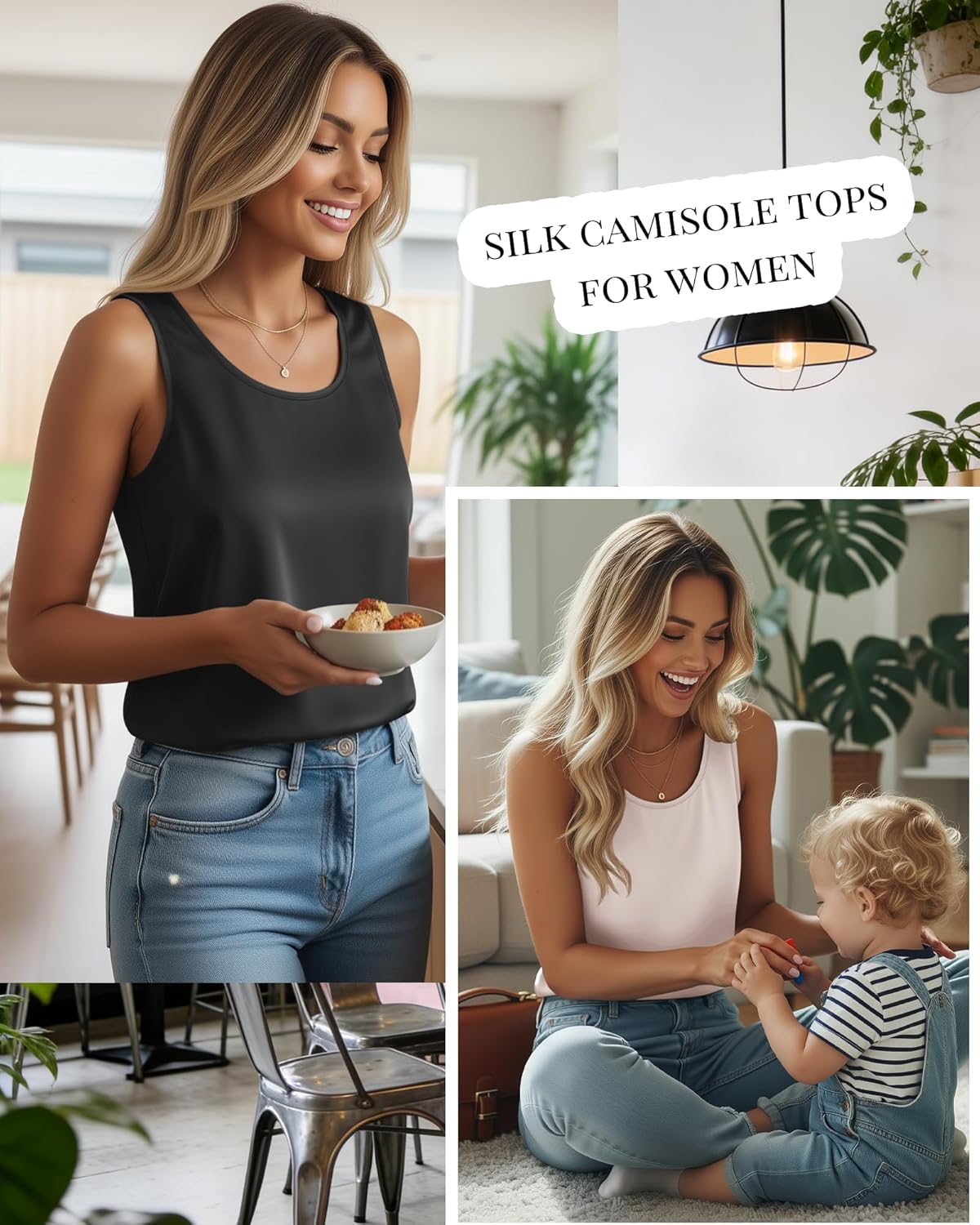 4 Pack Women's Silk Satin Tank Top Camisole Sleeveless Work Undershirt Scoop Neck Lightweight Blouse Dressy Shirt - Image 4
