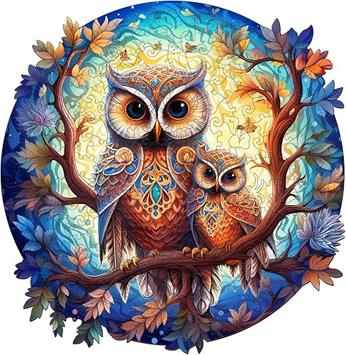 KAAYEE Rompecabezas de madera, rompecabezas de búho para padres e hijos, 8.2 x 8.4 pulgadas, 100 piezas, rompecabezas único en forma de animal,