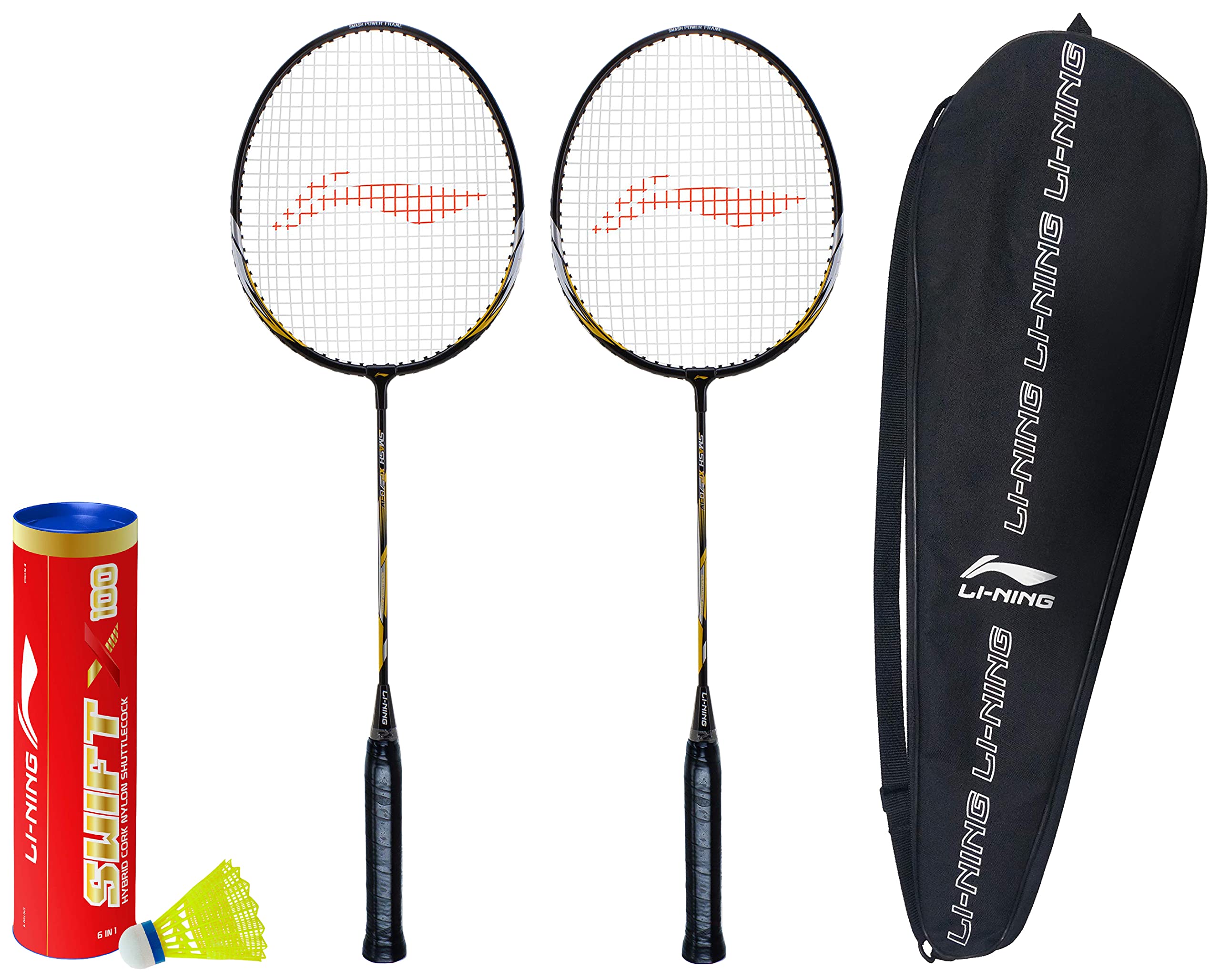 Li-Ning XP-70-IV Aluminum Strung Badminton Racquet (Black/Gold, S2, 90-95 Grams, 18-20 lbs) & Swift X100 Nylon Shuttlecock (Yellow,Medium Speed)-image-28