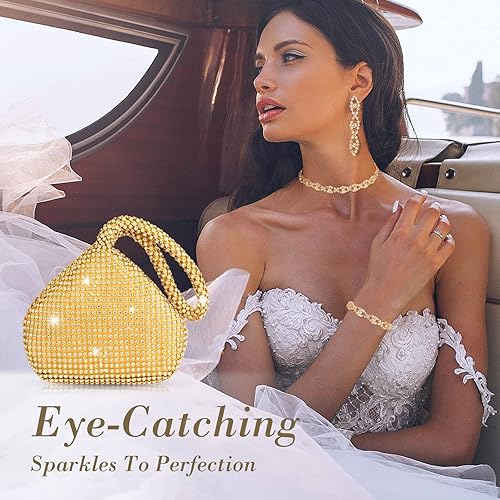 Miniatura 2 de MTLEE Juego de 4 piezas de joyería para mujer, collar de diamantes de imitación, gargantilla, pulsera, aretes, monederos de embrague, juego de joyas