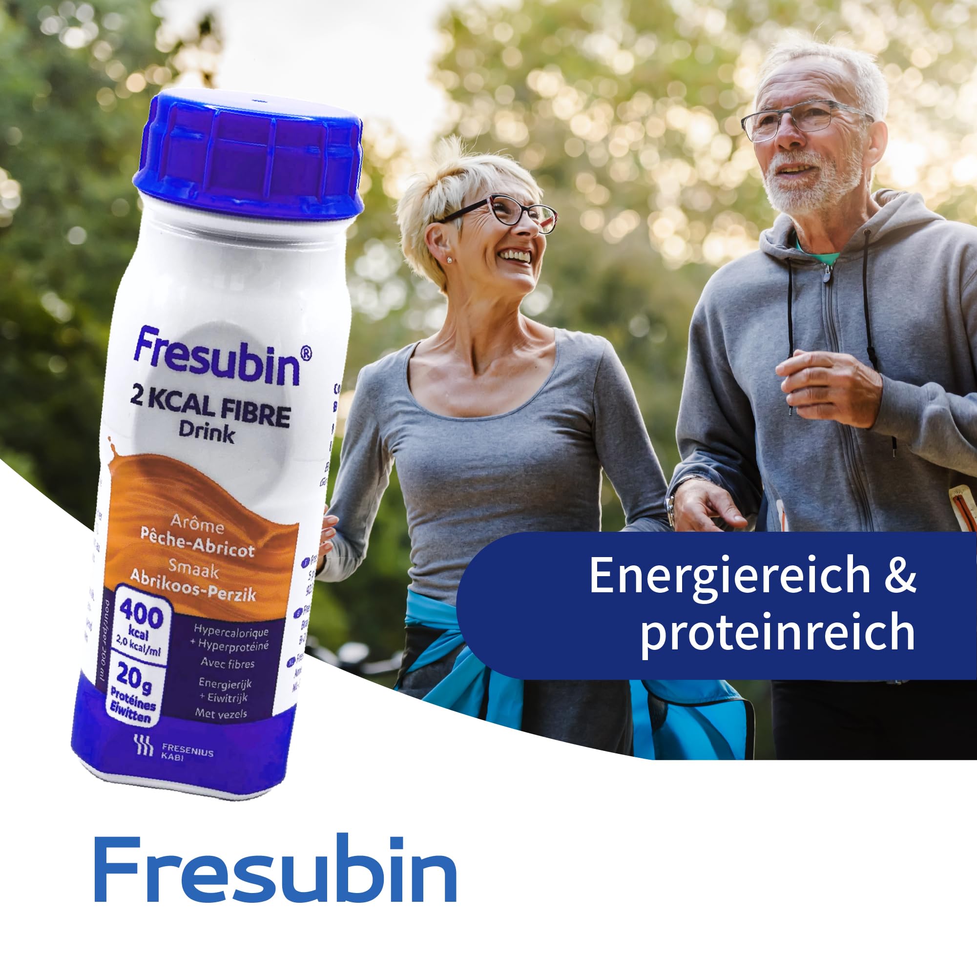 Fresubin 2 KCAL FIBRE Drink Aprikose-Pfirsich 24x200ml- Hochkalorische Trinknahrung mit 20g Eiweiß und Ballaststoffen von Fresenius Kabi, 400 kcal pro Flasche, ideal bei Mangelernährung