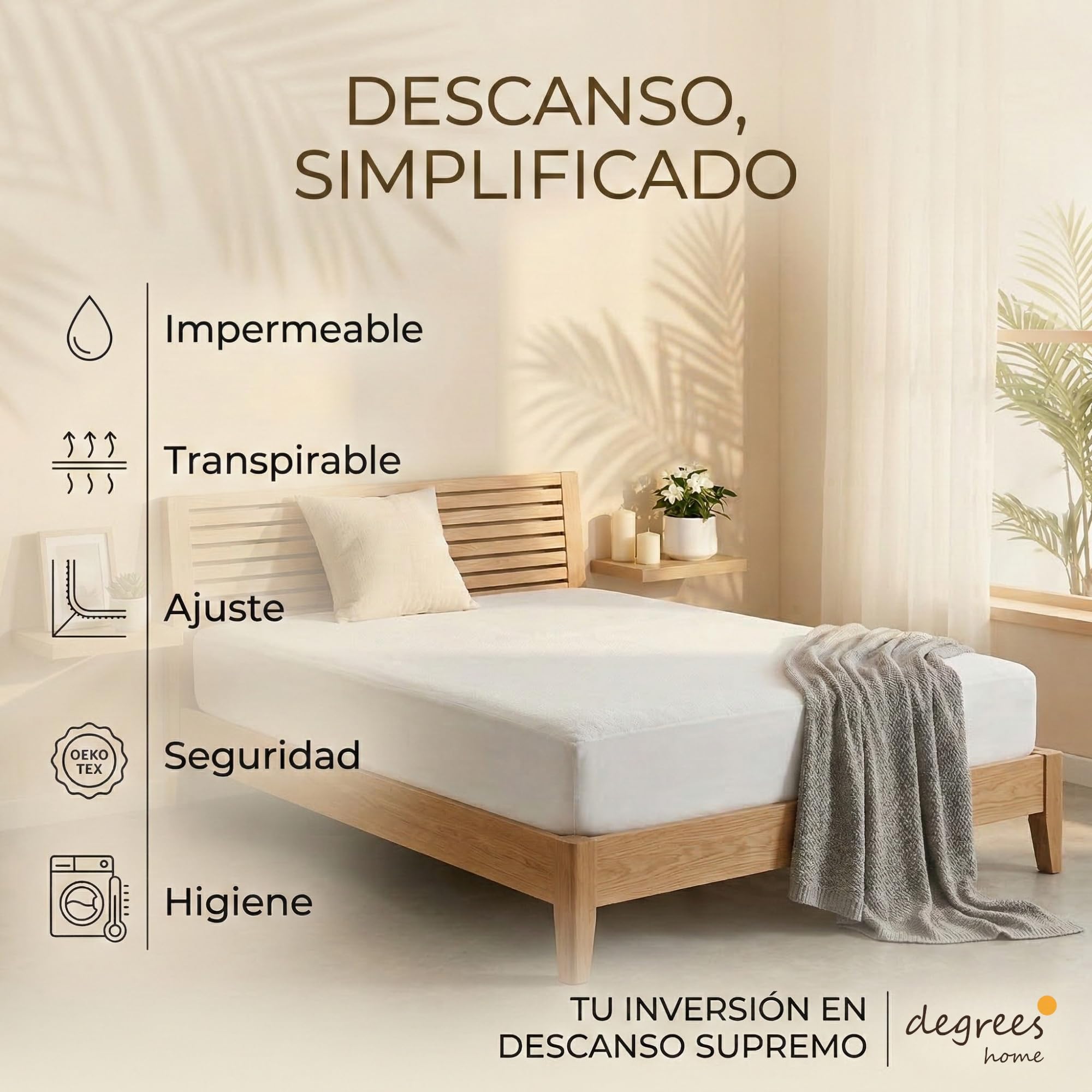 Degrees Home – Coprimaterasso Impermeabile (160X190/200) – Proteggi Materasso Traspirante Tipo Lenzuolo con Angoli, Bonnet 32 cm, Antiacaro, Certificato Oeko-Tex