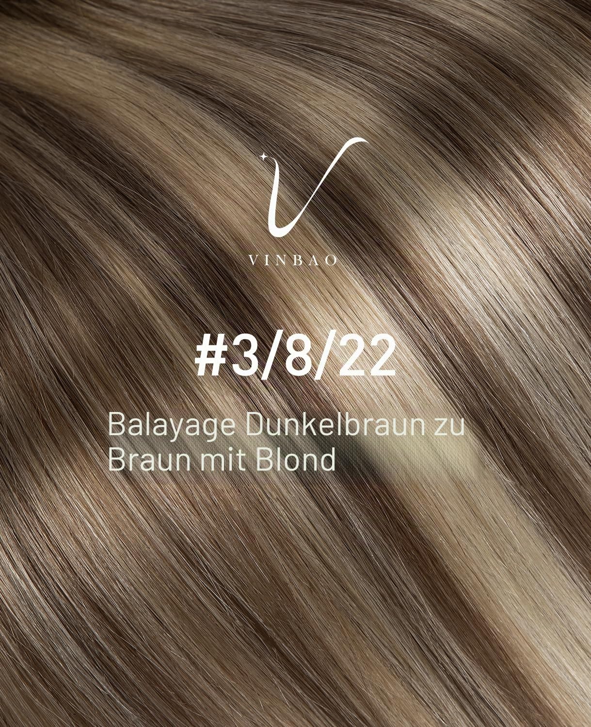 VINBAO Invisible Tape Extensions Echthaar Blond Ombré Dunkelbraun bis Hellbraun mit Dunkelblond Klebe Extensions Echthaar 20pcs 50g 55cm Seamless Tape in 22 Zoll #3/8/22