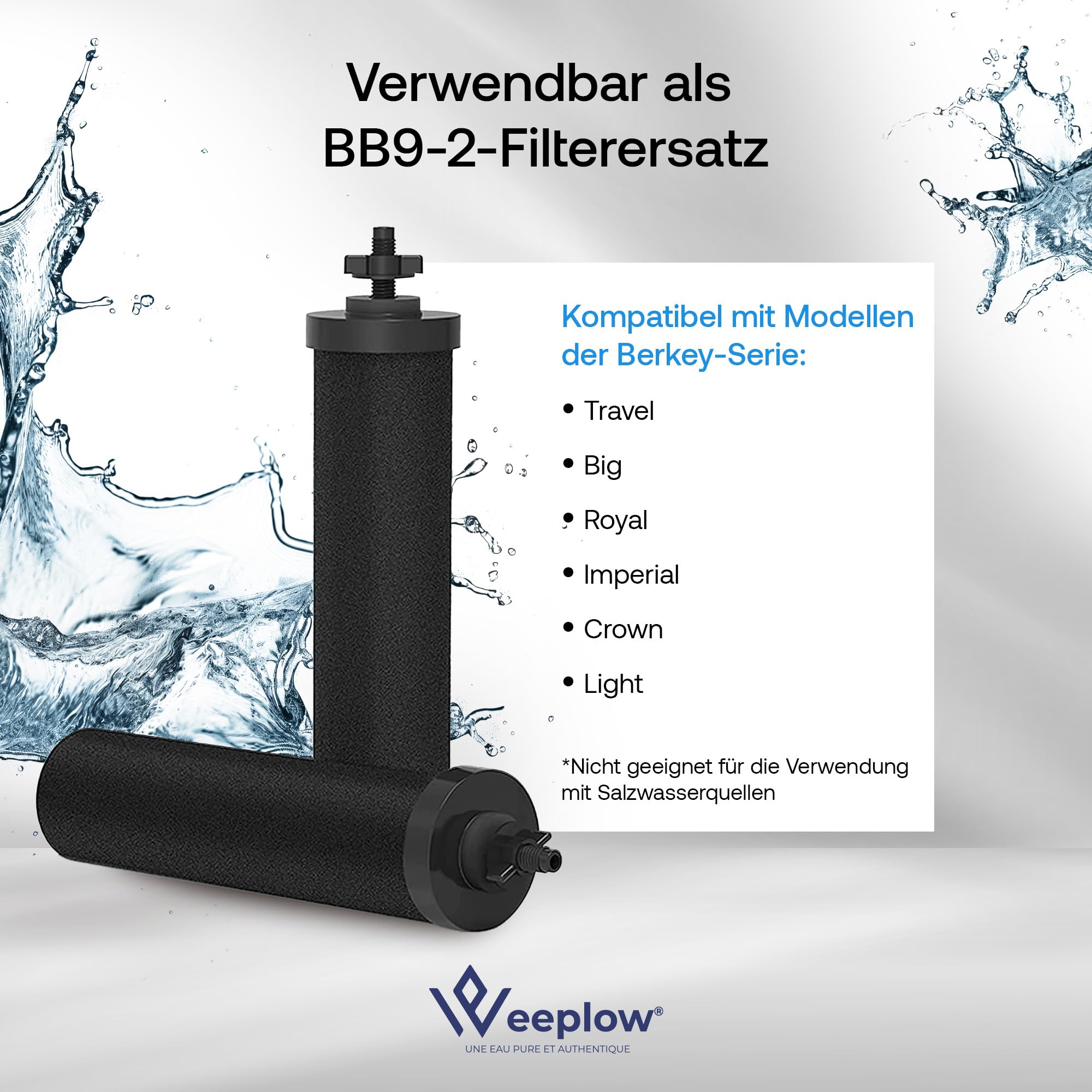 Weeplow O'Pure 2 Wasserfilter für Berkey Travel Big Royal Imperial Crown | Kompatibel mit Berkey Systemen der Serien Travel, Big, Royal, Imperial und Crown. Filterelement für Schwerkraft-Systeme.