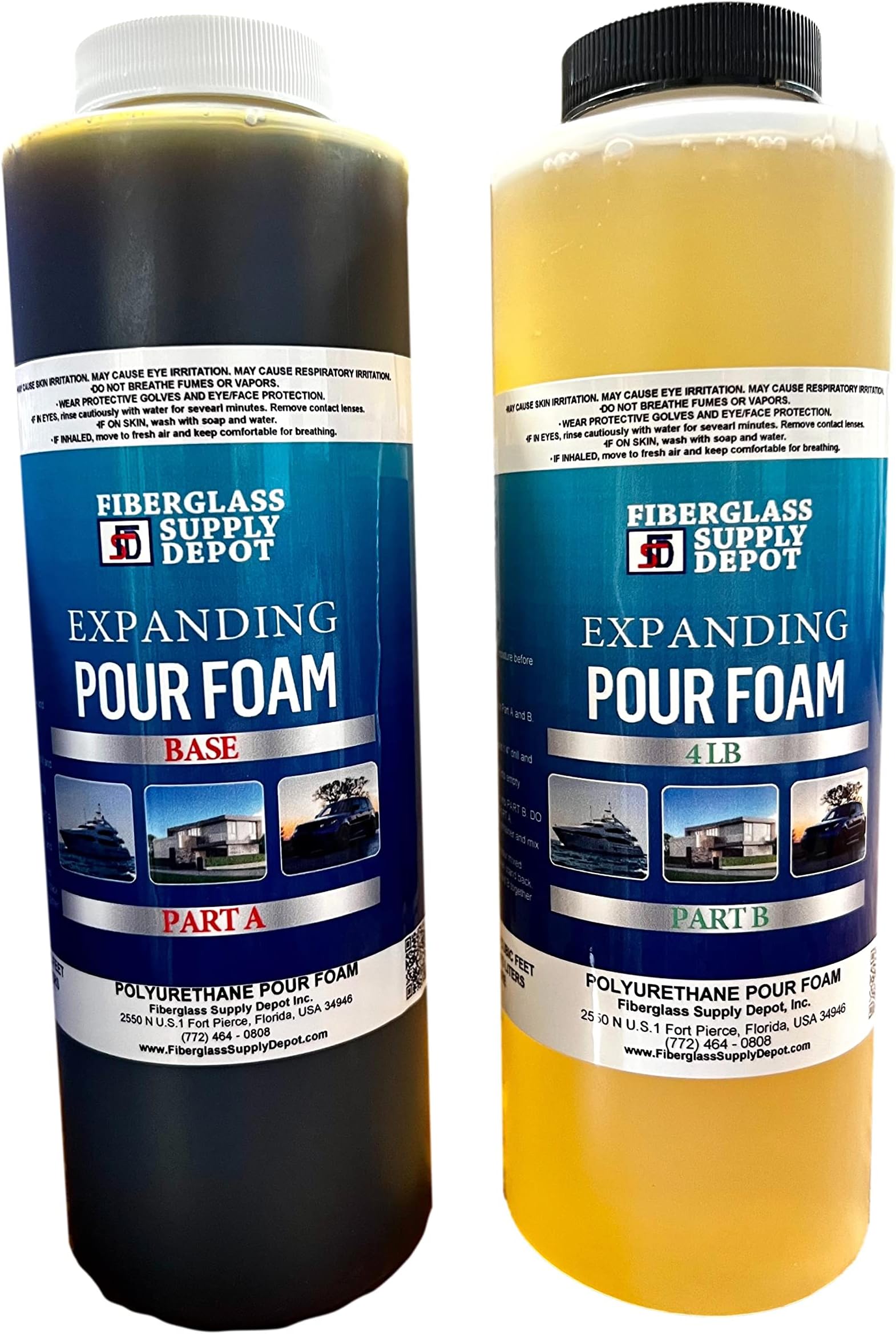 Fiberglass Supply Depot 4 Lb. Density Expanding Pour Foam, 2 Part Polyurethane Closed Cell Liquid Foam for Boat and Dock Flotation, Soundproofing, Filling Voids, and Insulation (Quart Kit)