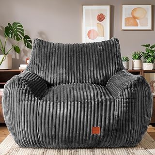 Giant Bean Bag Chair, Oversized Bean Bag Couch for Adults, Fluffy Corduroy BeanBag with Armrests for Living Room, Bedroom, Dorm Vacuum-Compressed for Easy Gifting, 48h to Expand, Dark Gray