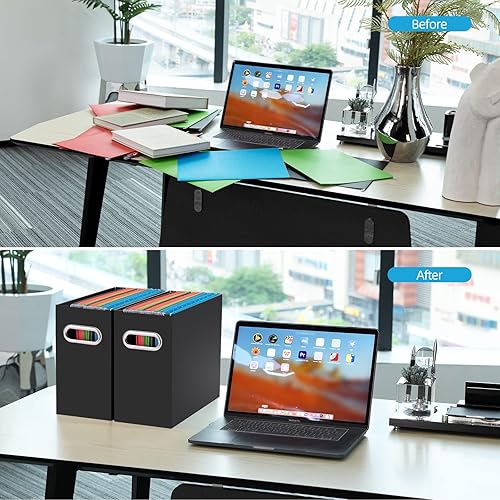 Miniatura 10 de Oterri - Organizador de archivos, caja de almacenamiento pequeña, organizador de carpetas de cartón, caja plegable para carpetas, tamaño carta,