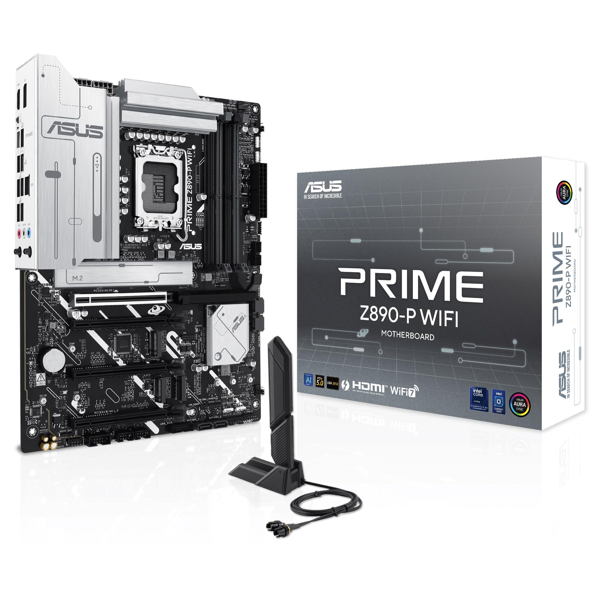 ASUS Prime Z890-P WiFi - Placa Base ATX, 14+1+2+1 (80A) etapas de Potencia, DDR5, PCIe 5.0 Compatible con GPU de última generación, Puerto Thunderbolt 4 USB Tipo-C, Wi-Fi 7, Antena Q