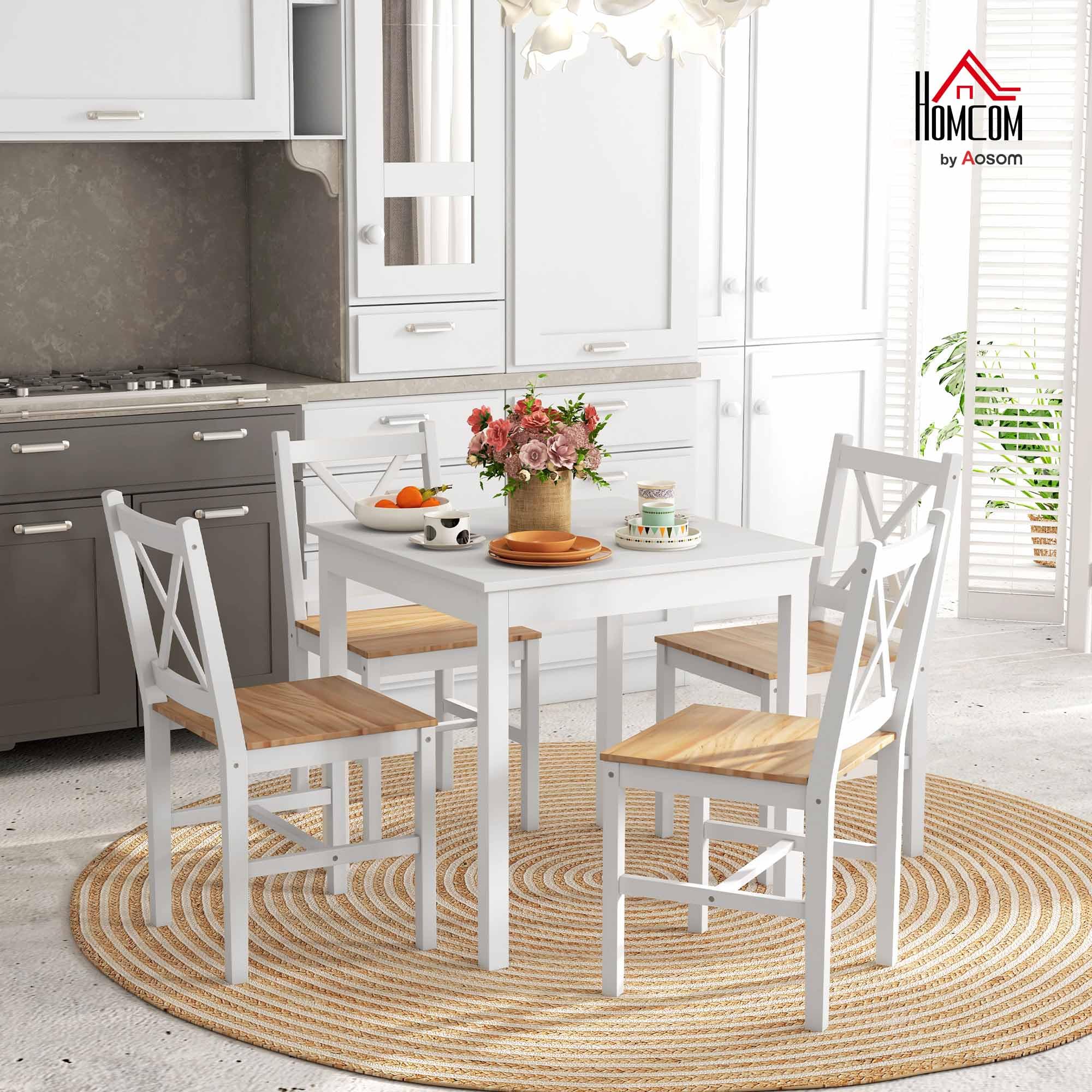 HOMCOM Lot de 4 Chaises Salle à Manger Moderne Dossier Haut, Naturel Blanc