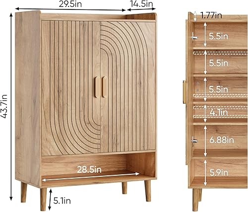 Miniatura 2 de Armario de zapatos con puertas, armario de almacenamiento de zapatos de 6 niveles con estantes ajustables, zapatero independiente organizador de