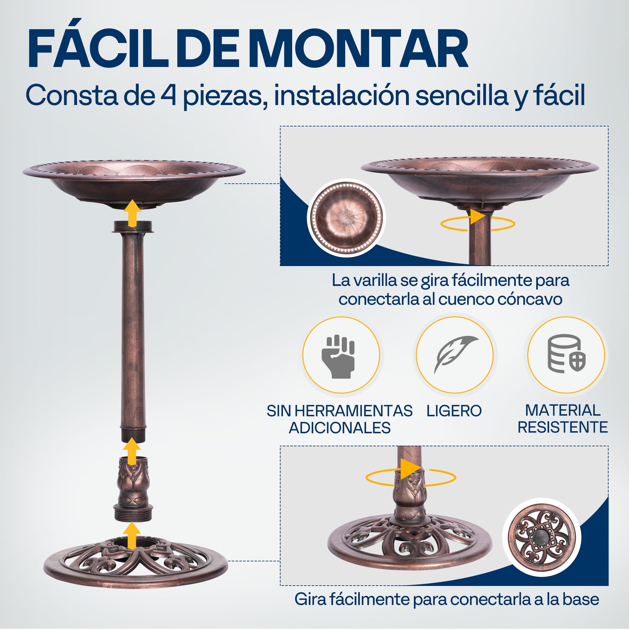 VIVOHOME Bebedero-Comedero para Pájaros para Jardín 71 cm de Altura con Fuente Solar Gran Bol de Agua en Resina de Pie Estilo Tradicional — view 6