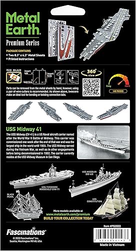 Miniatura 2 de Metal Earth Fascinations Premium Series USS Midway - Kit de portaaviones modelo de metal 3D con pinzas