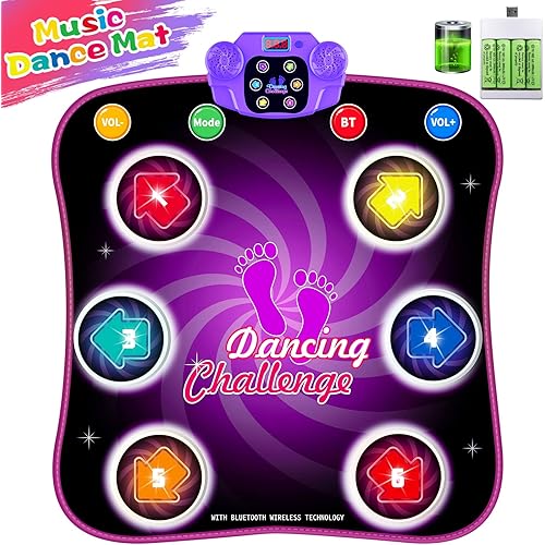 Dance Mat Toys for 3-12 Year Old Kids, Light Up Electronic Dance Mats with 6 Button Bluetooth 5 Game Modes and 4xAA Rechargeable Battery for 3 4 5 6 7 8 9 10+ Year Old Girls Christmas & Birthday Gifts
